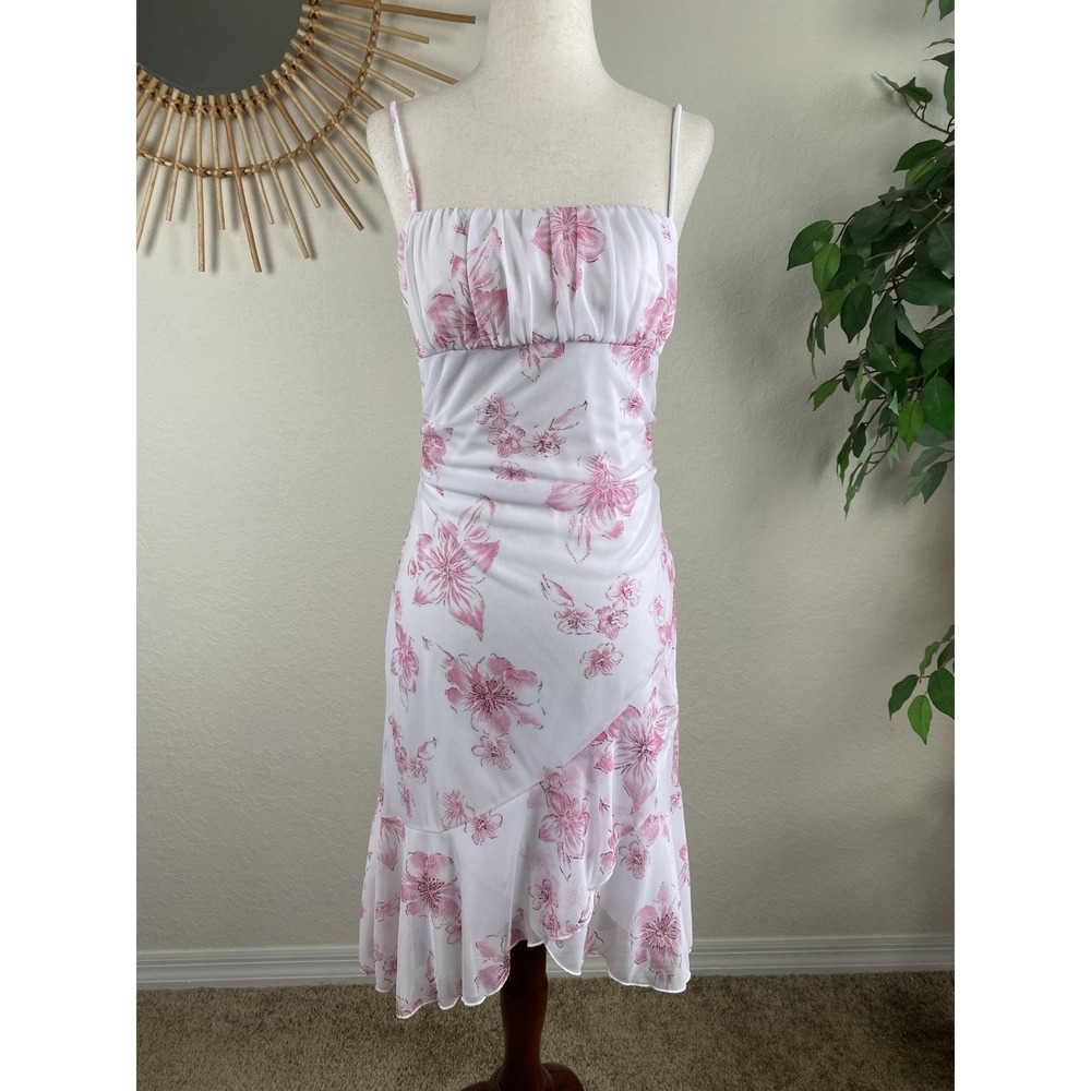 Y2k Taboo Size M Fairy Dress Midi Slip Pink Floral Vtg Milkmaid Glitter Party